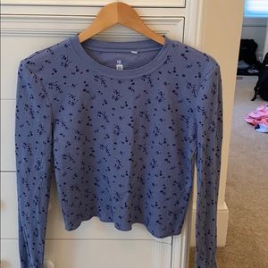 pacsun blue floral scalloped edge ribbed top